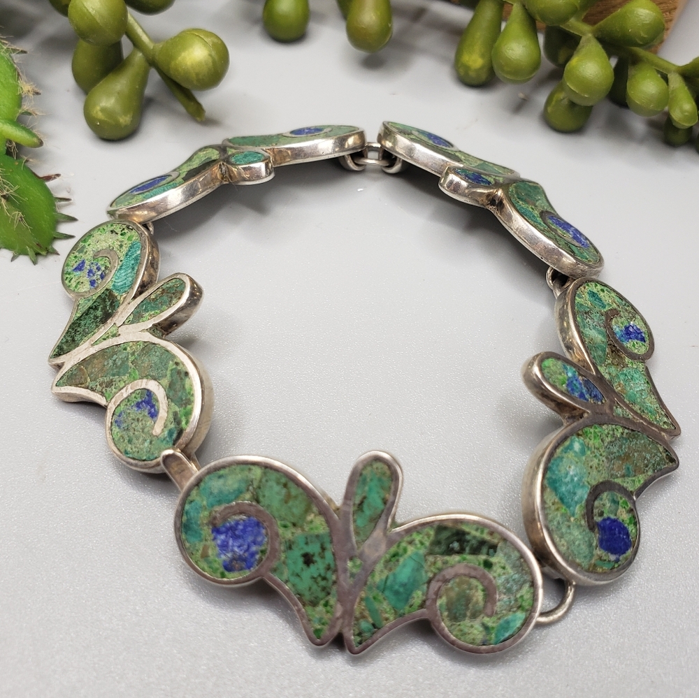 Southwestern Sterling Silver Lapis & Malachite Taxco Mexico Vintage Art to Wear!